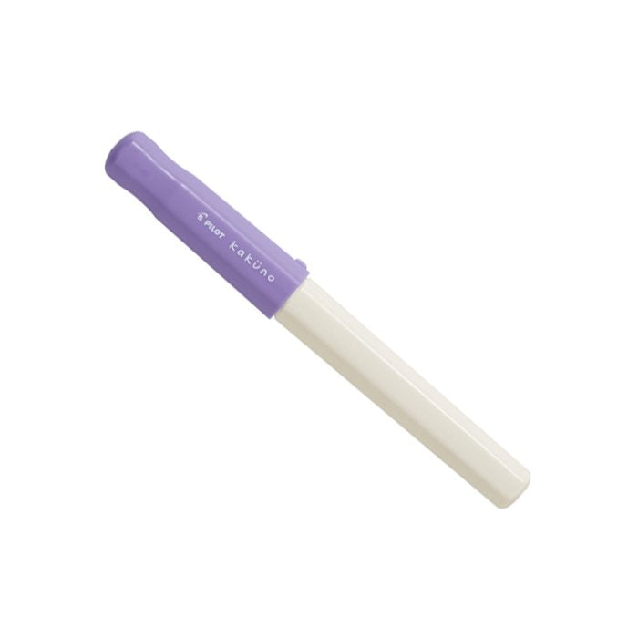 Pilot Kakuno - Soft Violet - Fine fountain pen with a lavender-purple cap and off-white barrel, featuring a fine stainless steel nib for beginners.