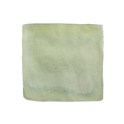 Colorverse Project Ink No.049 King's Road fountain pen ink in pale green, 15ml. Abstract watercolor swatch on white background, showcasing plant-based dye's texture and subtle variations.