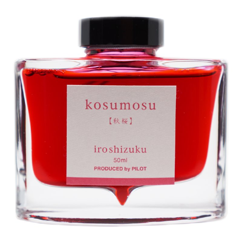 Iroshizuku Ink - Kosumosu (50ml) in a glass bottle, showcasing Pilot's elegant design, capturing the essence of cherry blossom in autumn.