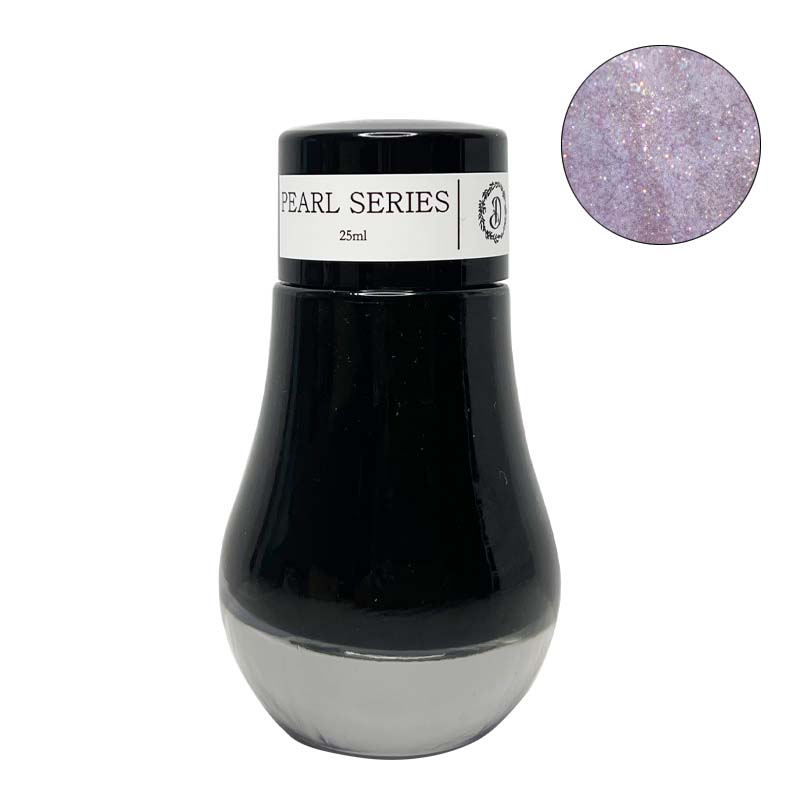 Les Nymphéas : Matin (Shimmer) - 25ml jar of Dominant Industry's Pearl Series, a shimmering, oil-based fountain pen ink with a pale lavender iridescence.