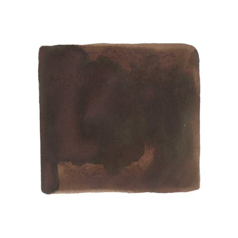 Kuretake Art Nouveau - Mahogany Brown fountain pen ink, 20ml. The swatch reveals a rich, dark brown watercolor-like texture with tonal variations, perfect for artistic expression.