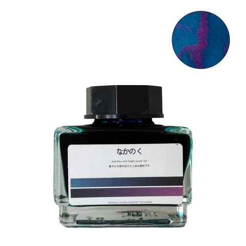 Mid Field Glaze (Regular) - 15ml glass bottle by Ban Mi Stationery features dark blue to bright purple high sheen fountain pen ink with a black screw-on cap.