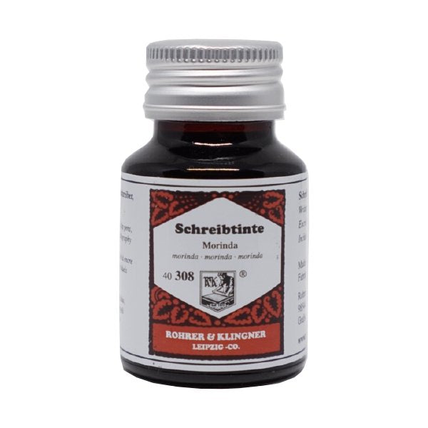 Rohrer & Klingner Morinda - 50ml glass bottle of fountain-pen ink, labeled Schreibtinte Morinda, suitable for dip pens and fountain pens.