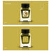 Muromachi (Shimmer) - 2ml ink sample in a square glass bottle, featuring a classical label design and unique mustard-green shimmer, crafted by Tono & Lims.