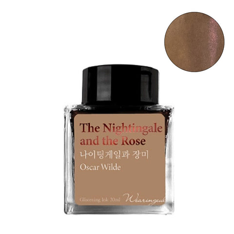 Wearingeul The Nightingale and the Rose - 30ml fountain pen ink with warm brown hue and pinkish shimmer, inspired by Oscar Wilde's literature.