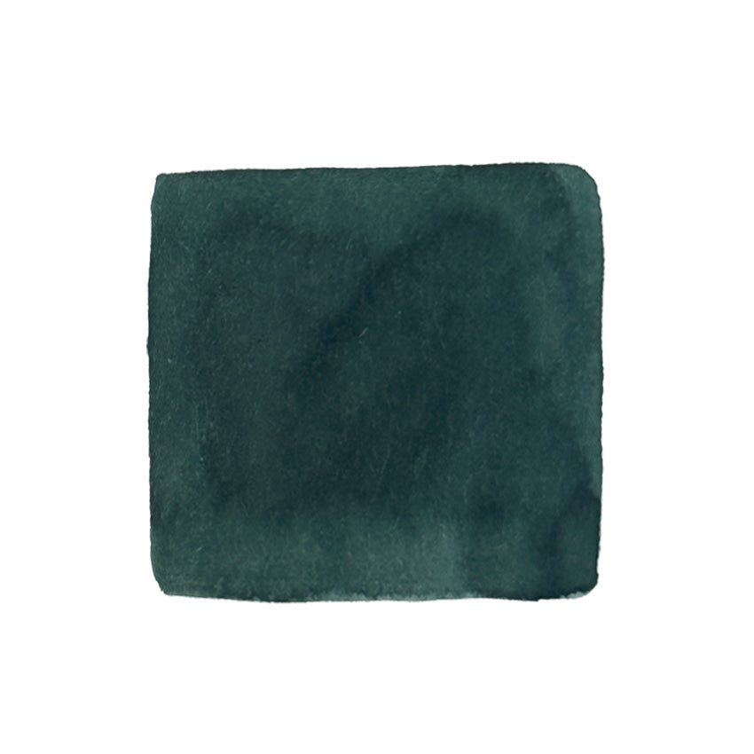 Tono & Lims fountain pen ink, No.19 I'm Wearing The Smile You Gave Me, 30ml, deep muted green swatch with painterly texture.