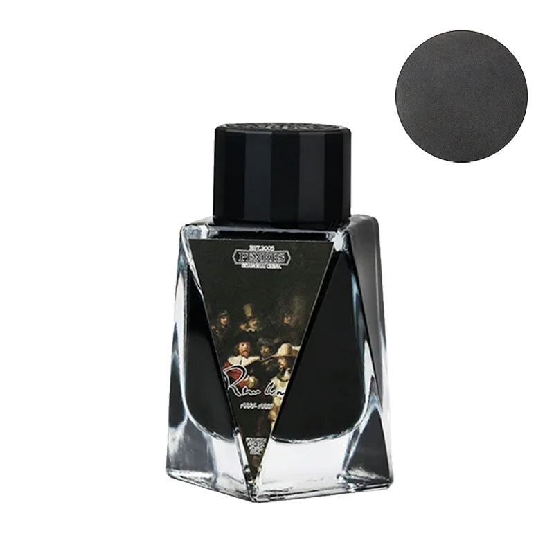 PENBBS No.528 Rembrandt fountain pen ink, 30ml bottle with screw-on cap, showcases its deep hue in a decorative glass bottle.