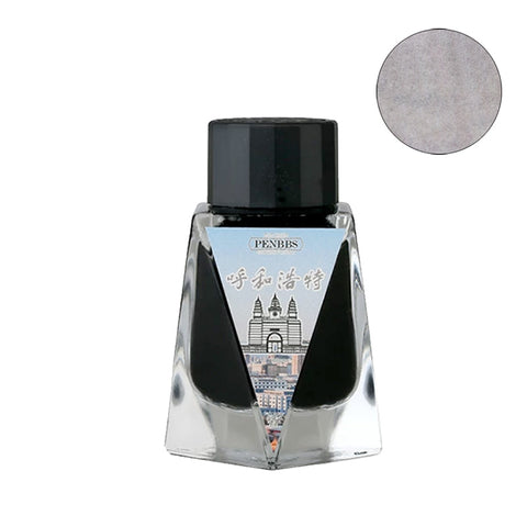 PENBBS No.544 Hohhot City fountain pen ink, 30ml bottle, featuring a light gray shade swatch in the corner.