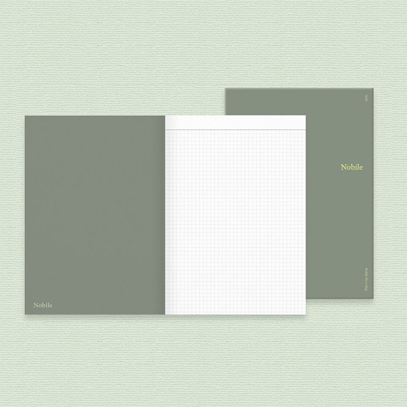 Nobile Notebook - A5 (Grid) by Wearingeul, featuring an open view of plain grid-ruled pages and a closed copy, ideal for fountain pen friendly writing.