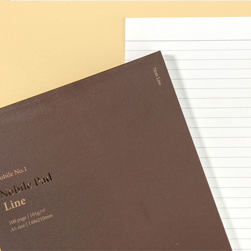 Wearingeul Nobile Notepad - A5 (Ruled), brown cover with 100 pages of 7 mm lined, fountain pen friendly paper, ideal for ink expression and smooth writing.