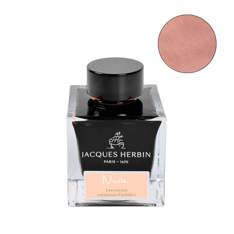 Jacques Herbin Nude by Marc-Antoine (Limited Edition) fountain pen ink, 50ml glass bottle, featuring a soft pink-peach hue swatch.