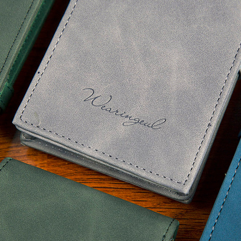 Wearingeul World Classic Literature Pen Pouch (Hamlet) in eco-leather, showcasing meticulous stitching and brand embossing, designed to hold three pens with adjustable dividers.