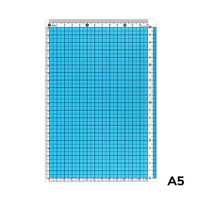 A5 Pencil Board (Blue) by Kyoei Orions features a 1 cm grid and rulers, ideal for precise trimming and aligning tasks.