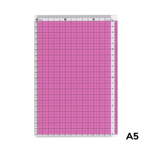 A5 Pencil Board (Pink) by Kokuyo, featuring a self-healing surface with 1 cm grid lines and rulers, perfect for precise measuring and trimming tasks.