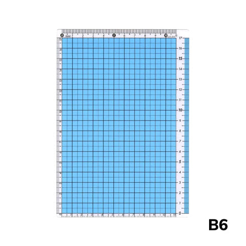 B6 Pencil Board (Blue) by Kyoei Orions, featuring a self-healing surface with a 5 mm grid and ruler scales, ideal for precise cutting and measuring tasks.