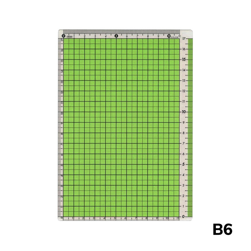 B6 Pencil Board (Green) by Kokuyo: A translucent grid mat with 1 cm gridlines and ruler markings, ideal for precise crafting, measuring, and alignment.