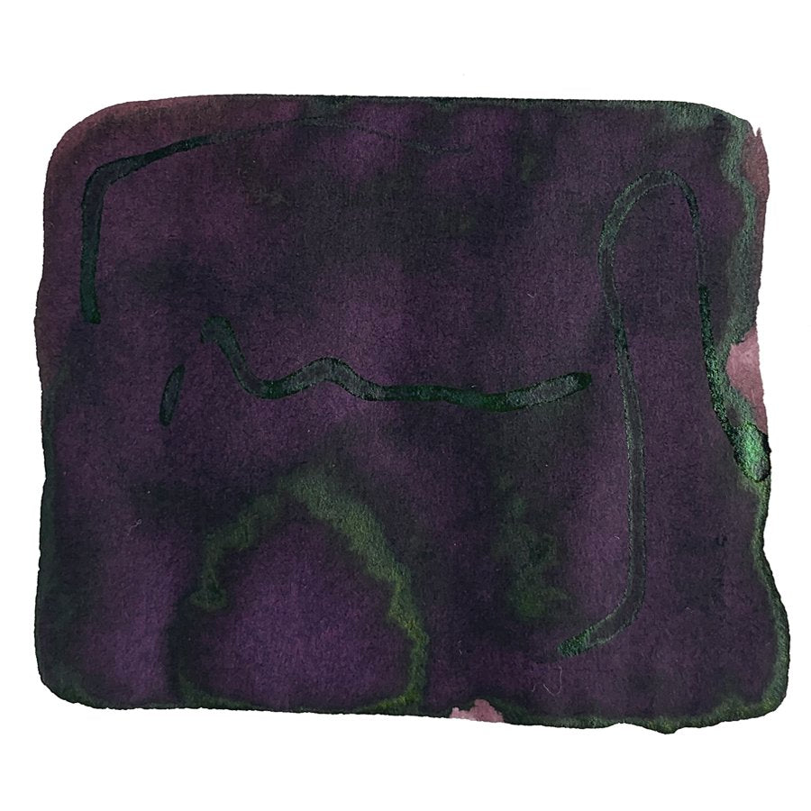 Ink Studio #683 - 2ml swatch: deep purple ink with black-violet and magenta tones, featuring metallic-green sheen veins, showcasing Sailor's curated dye-based collection.