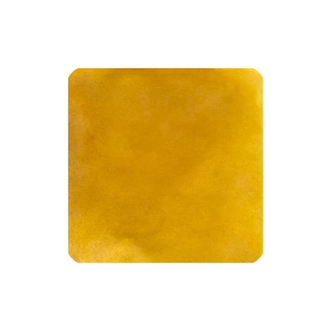 Golden-yellow swatch of Sai / Fujiyama Irodori fountain pen ink by Teranishi Chemical Industry, featuring watercolor-like texture, 12ml volume.