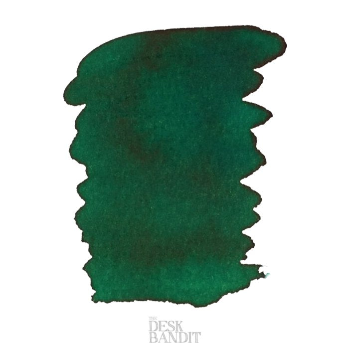 Iroshizuku Ink - Shin-Ryoku (2ml) sample, showing a deep green ink swatch on white, with a faint The Desk Bandit watermark visible.