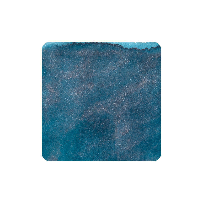 Sinner's Dream (Shake 'N' Shimmy) - 50ml ink swatch, featuring deep teal-blue with a mottled texture and subtle shimmer, showcasing its vibrant, eco-conscious craftsmanship.
