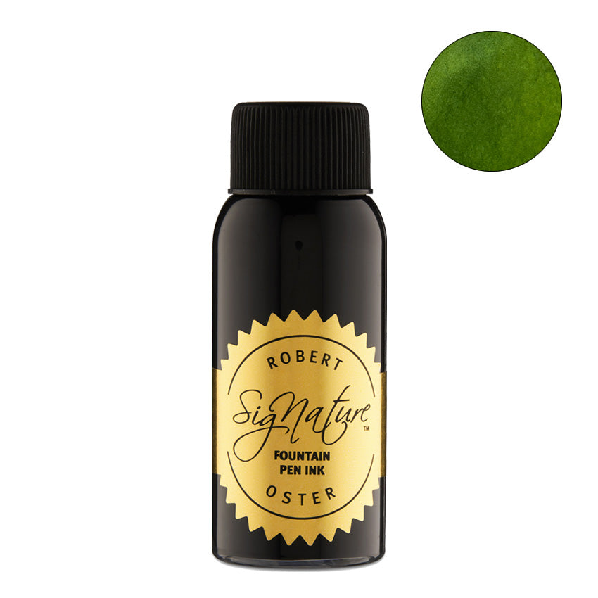 Robert Oster Signature Sinner's Weed fountain pen ink, 50ml bottle, showcasing a vibrant green shade, perfect for smooth writing and rich expression.