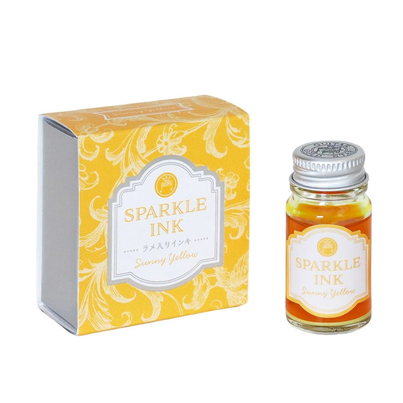 Sparkle Ink Dip Pen Ink - Sunny Yellow (12ml) by Teranishi Chemical Industry, shimmering fountain pen ink, shown with matching decorative box.