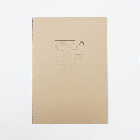 Tomoe River Notebook A5 - 52gsm (Dotgrid) with kraft-paper cover, dip-pen graphic, showcasing dot-grid pattern. Ideal for fountain pen use, thread-stitched for a premium writing experience.