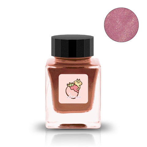 Tono & Lims Strawberry Choco いちごちょこ (Shimmer) fountain pen ink, 30ml, in a square glass bottle with a cute cat label and glittery pink finish.
