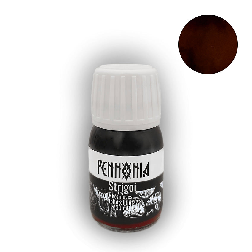 Pennonia Strigoi (Limited Edition) fountain pen ink, 30ml bottle, featuring a dark, blood-red/brown hue inspired by Romanian folklore.