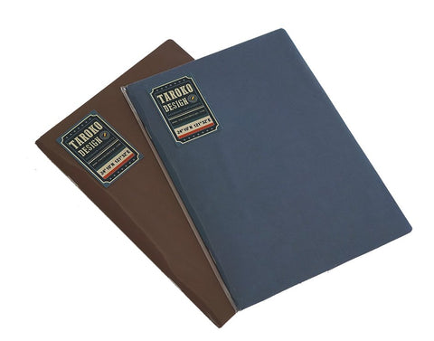 Tomoe River Insert - A5 Dot Grid notebooks, one brown, one dark blue, each labeled Taroko Design, showcasing hard covers and compact design for easy portability.