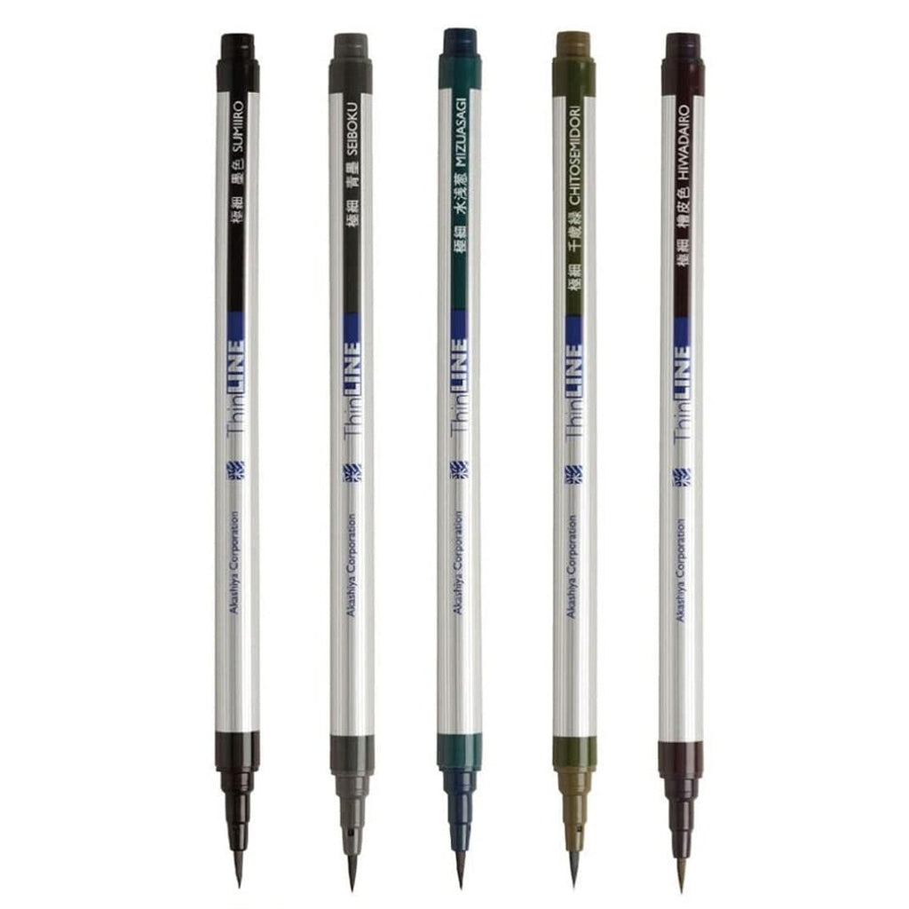 Akashiya ThinLine Set - 5 colours Calligraphy Pens