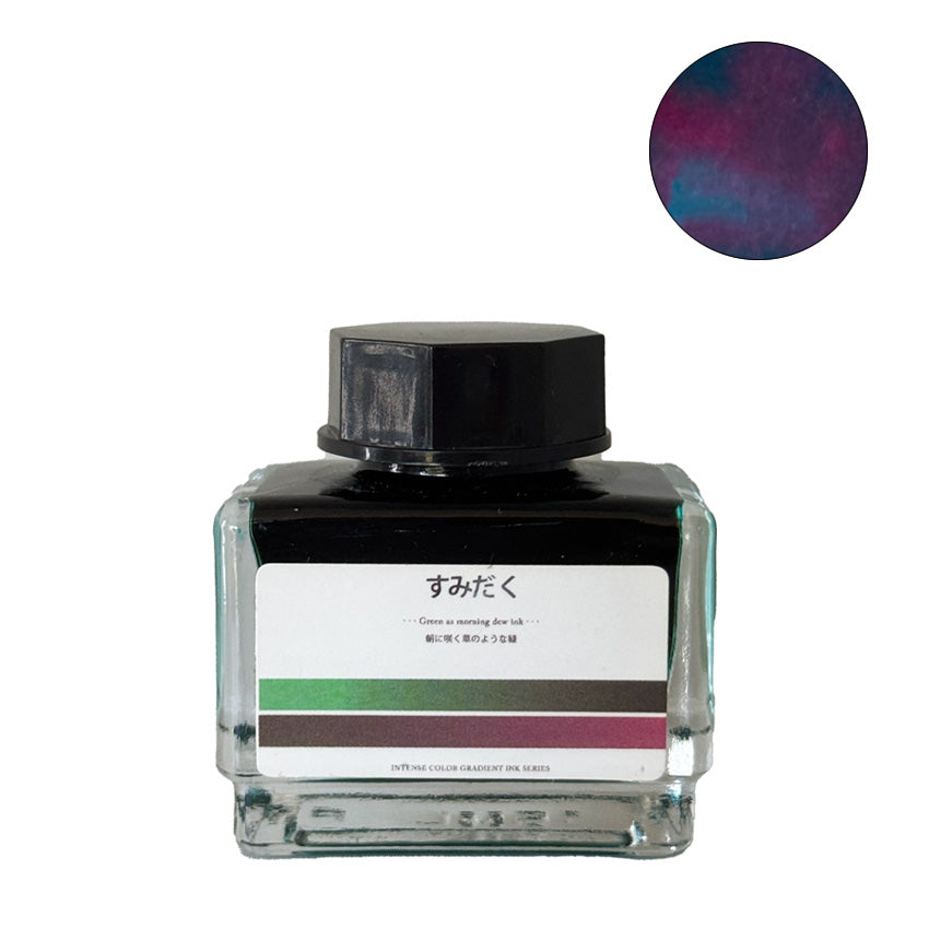 Ban Mi Stationery's A Thousand Grass fountain pen ink, 15ml bottle, features a high sheen gradient from green to burgundy, part of the Intense Color Gradient Ink Series.