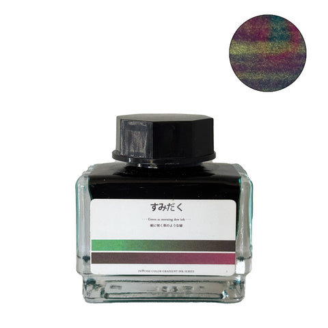 Ban Mi Stationery A Thousand Grass fountain pen ink, 15ml bottle, featuring a tri-color gradient label and multicolored shimmer, from the Intense Color Gradient Ink Series.