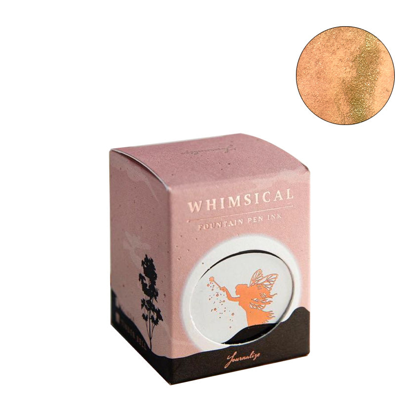 Whimsical Fountain Pen Ink Tinker Bell (Shimmer) by Journalize, 30ml box, features peachy-rose ink with gold shimmer. Part of Starry Night series, ideal for fountain pens.
