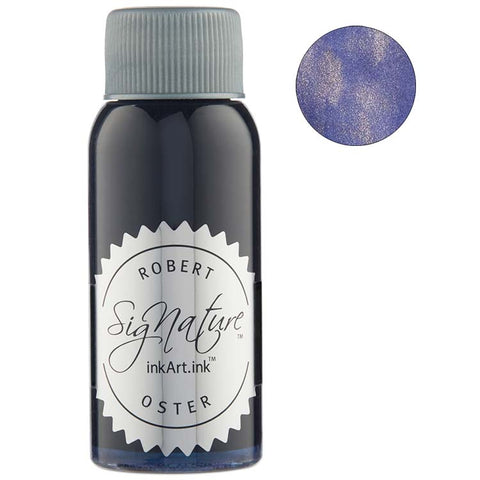 Robert Oster Tinseltown (Shake 'N' Shimmy) fountain pen ink, 50ml bottle, showcasing a shimmery purple-blue hue for vibrant writing and sketching.