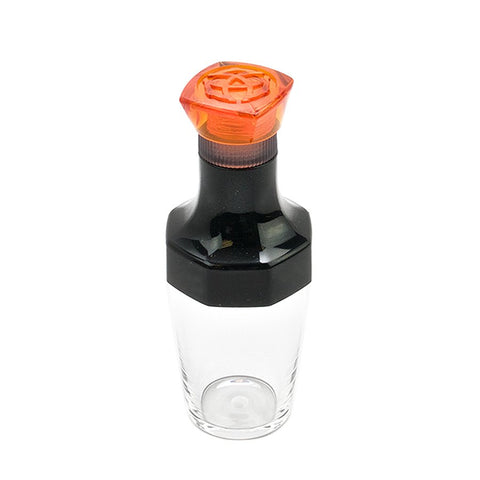 VAC20A Ink Bottle - Orange: A clear glass vessel with a black screw-on midsection and translucent orange cap, designed for TWSBI pen refilling.