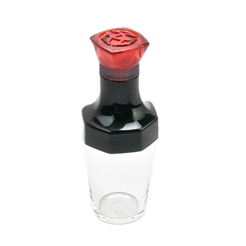 VAC20A Ink Bottle - Red features a clear mixing vessel, black collar, and red lid with a built-in strainer, designed for TWSBI pen refills.