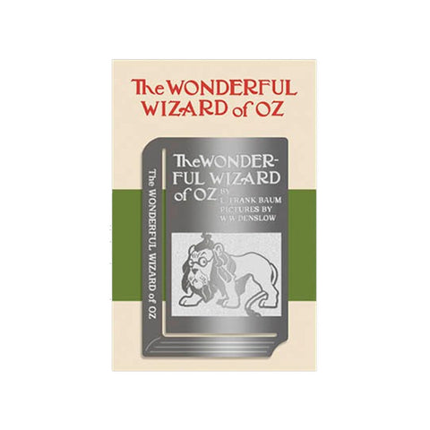 Wearingeul Edge Metal Bookmark World Classic Series featuring The Wonderful Wizard of Oz cover, showcasing the Cowardly Lion illustration in metallic silver on stainless steel.