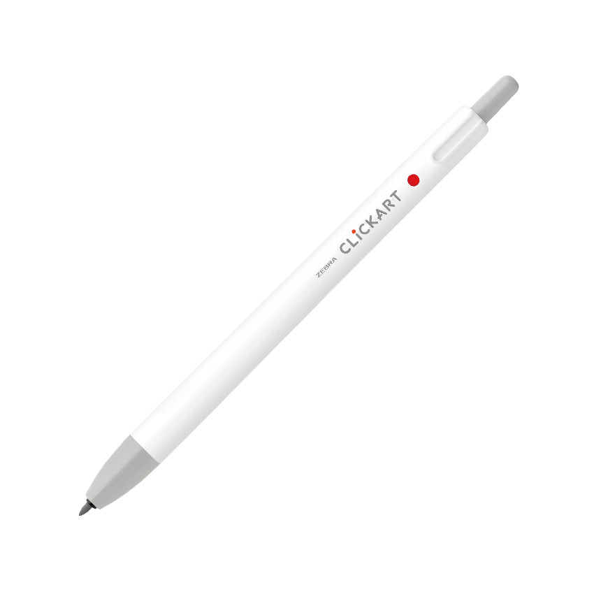 Zebra CLiCKART Retractable Marker - Light Grey, 0.6mm felt tip, capless design with moisture-absorbing ink technology, ideal for journaling and creative tasks, reflecting DeskBandit's specialty in Japanese stationery.