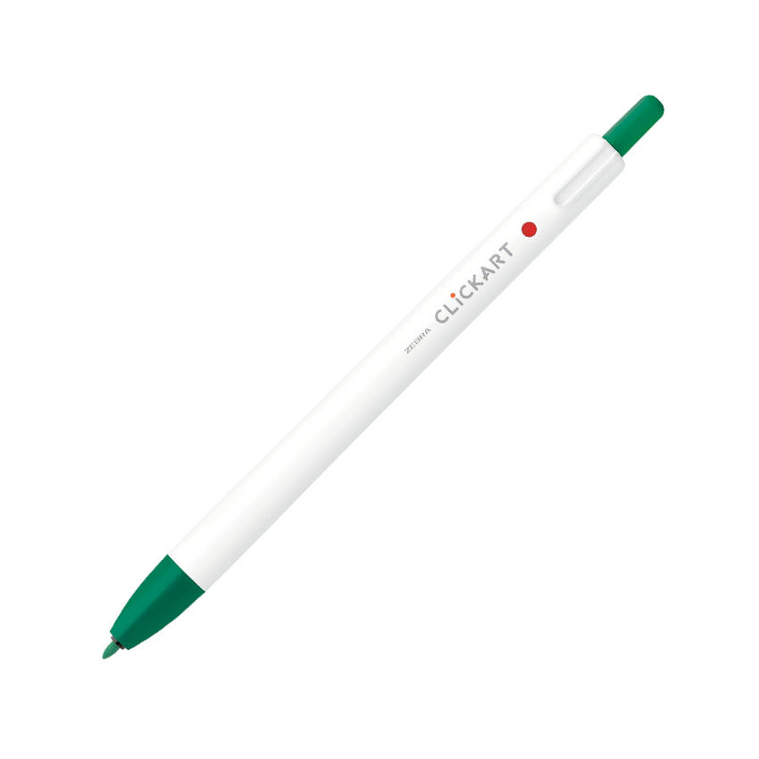 Zebra CLiCKART Retractable Marker - Viridian, featuring a white barrel with green accents and a 0.6mm felt tip, ideal for journaling and color coding.