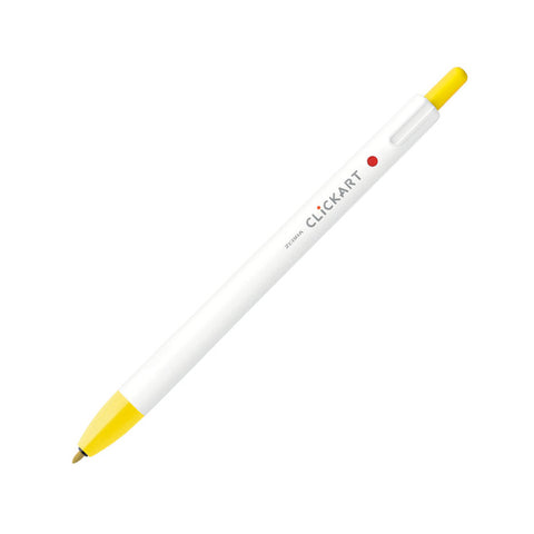 Zebra CLiCKART Retractable Marker - Yellow, featuring a white barrel with yellow accents and a 0.6mm felt tip, ideal for journaling and colour coding.