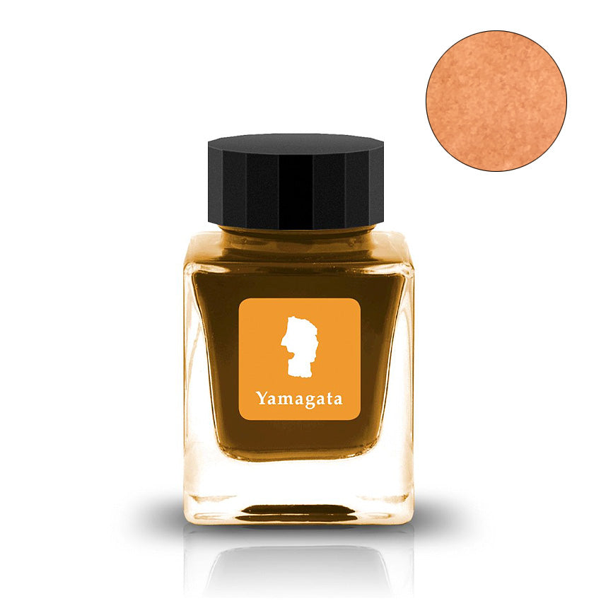 Tono & Lims Yamagata (Broad Minded) fountain pen ink, 30ml bottle, featuring warm orange-brown hue with black cap and color swatch.