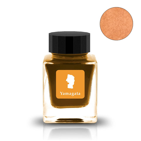 Tono & Lims Yamagata (Broad Minded) fountain pen ink, 30ml bottle, featuring warm orange-brown hue with black cap and color swatch.