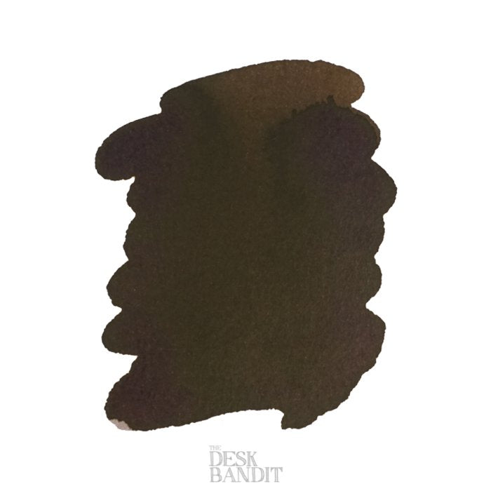 Iroshizuku Ink - Yama-Guri (2ml) dark brown swatch on white paper, featuring The Desk Bandit logo beneath. Part of Pilot's ink range.