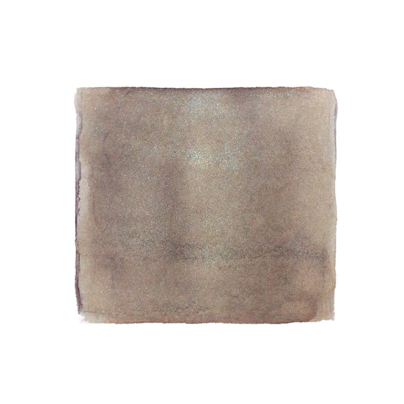 Wearingeul Zemyna (Shimmer) fountain pen ink, 2ml sample: a textured brown-taupe swatch, representing nature's cycle, with subtle shading and shimmering effects.