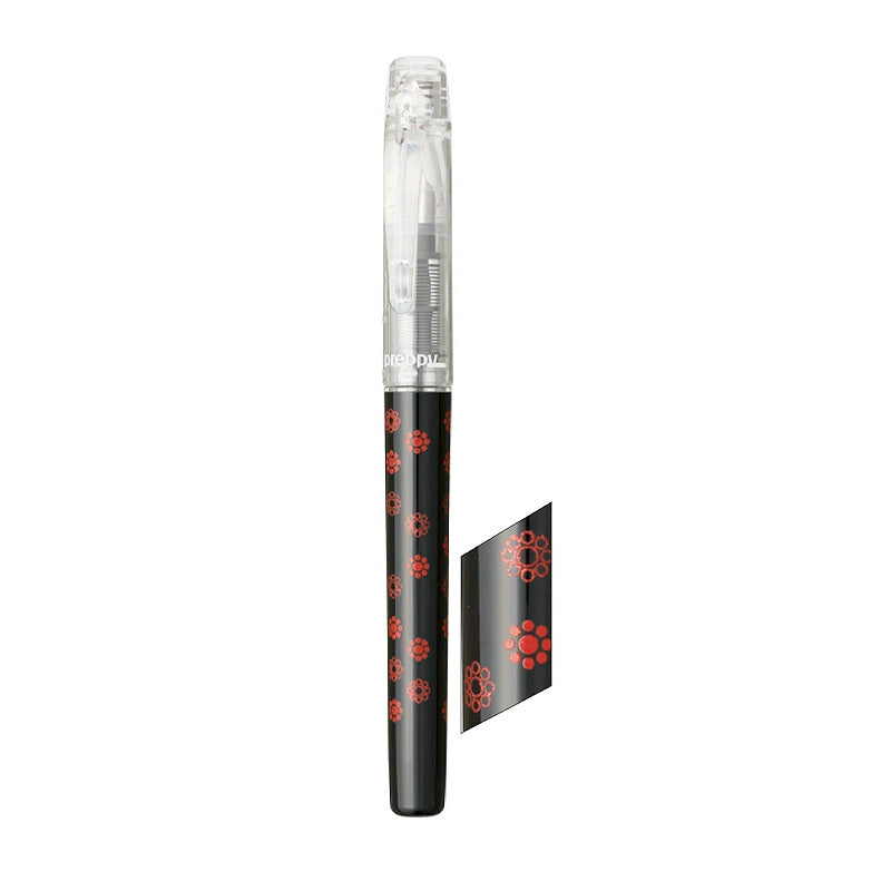 Preppy Wa Modern Maki-e Fountain Pen - Fine (Kuyou) by Platinum, featuring black barrel with red floral clusters and a clear cap. Includes black ink cartridge.