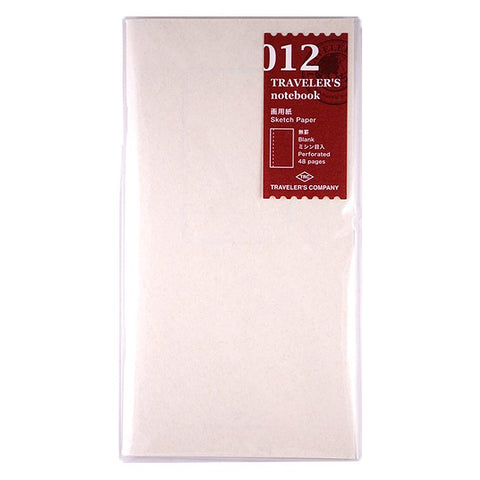 #012 Sketch Paper Refill (Regular) for Traveler’s Notebook, sealed pack of 48 perforated blank pages, designed to fit into Traveler’s Notebook for on-the-go sketching.