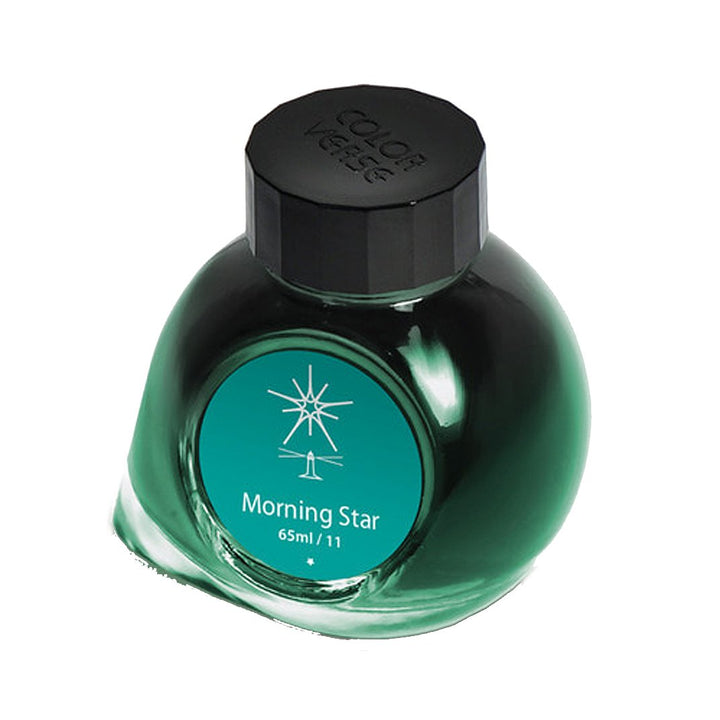 Morning Star - 65ml + 15ml Set by Colorverse, featuring a dark green ink in a glass bottle with teal label, embossed cap, and included accessories.