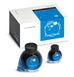 Boxed set of Colorverse Crystal Planet inks, featuring 65ml and 15ml blue ink bottles, with matching box and included accessories like a brochure and pen rest.