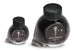 Vortex Motion - 65ml + 15ml Set features two distinctive bulb-and-spiral glass bottles of black fountain-pen ink with black screw-caps from Colorverse's Astrophysics Collection.
